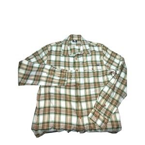 DC Skateboarding Button Up Shirt Mens Size S Green Brown Plaid Long‎ Sleeve